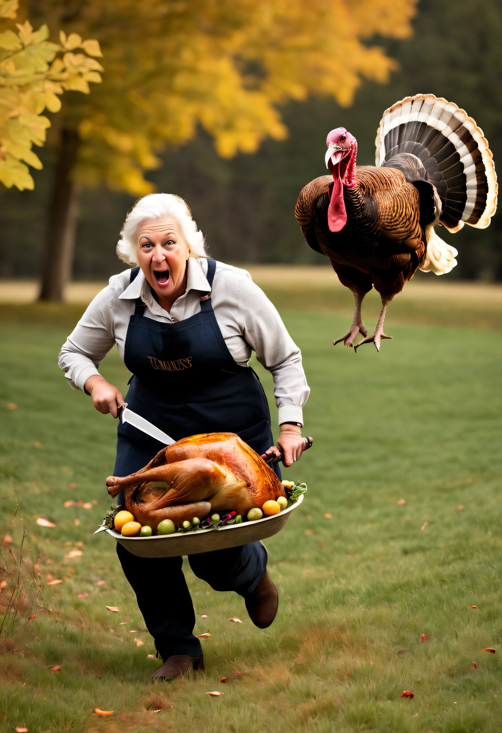 Woman chases turkey with knife,