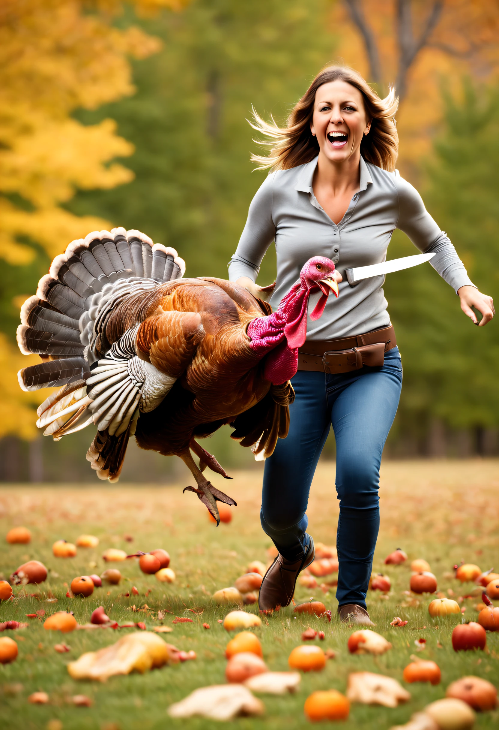 Woman chases turkey with knife,