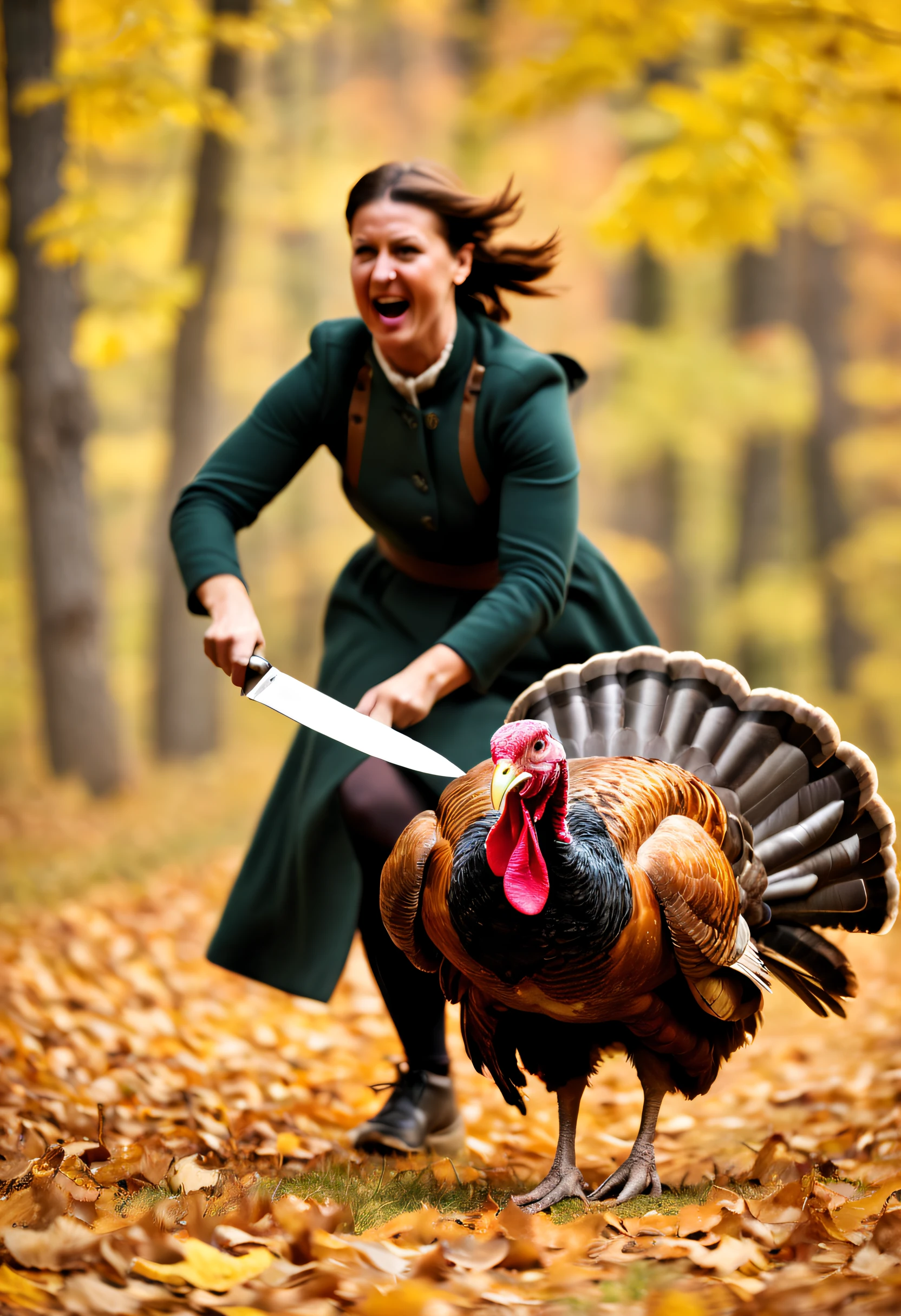 Woman chases turkey with knife,