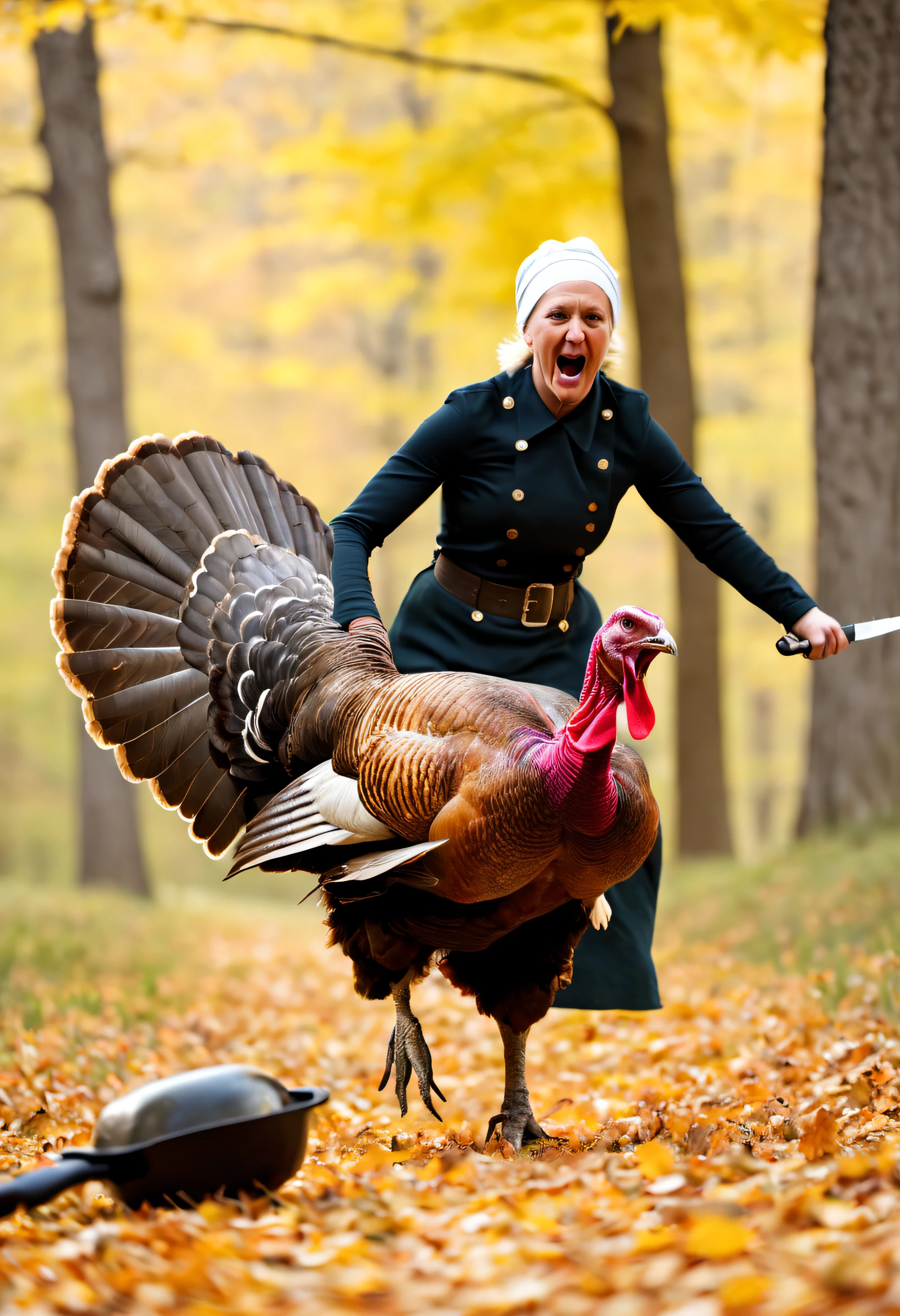 Woman chases turkey with knife,