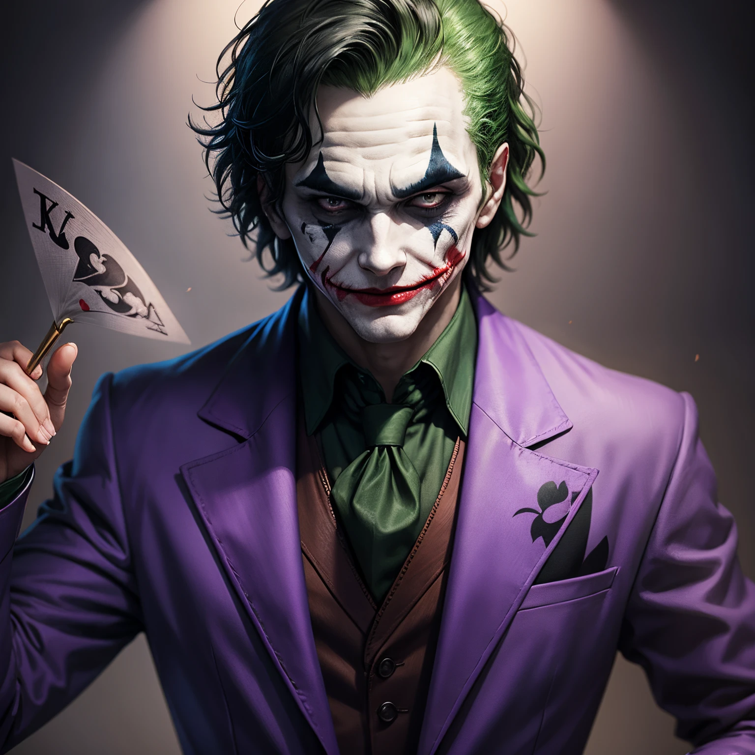 Best Quality, Masterpiece, Ultra High Resolution, (Photo Lifelike: 1.5), Surrealism, Batman Arkham Joker Set with Green Face and Yellow Vest, Batman as Joker, as Joker, Joker as Batman, in Batman: Arkham Knight, Joker Portrait, Joker Portrait, Joker Portrait, Willem Dafoe as Joker, Joker, Joker Smile, Jerma985 as Joker