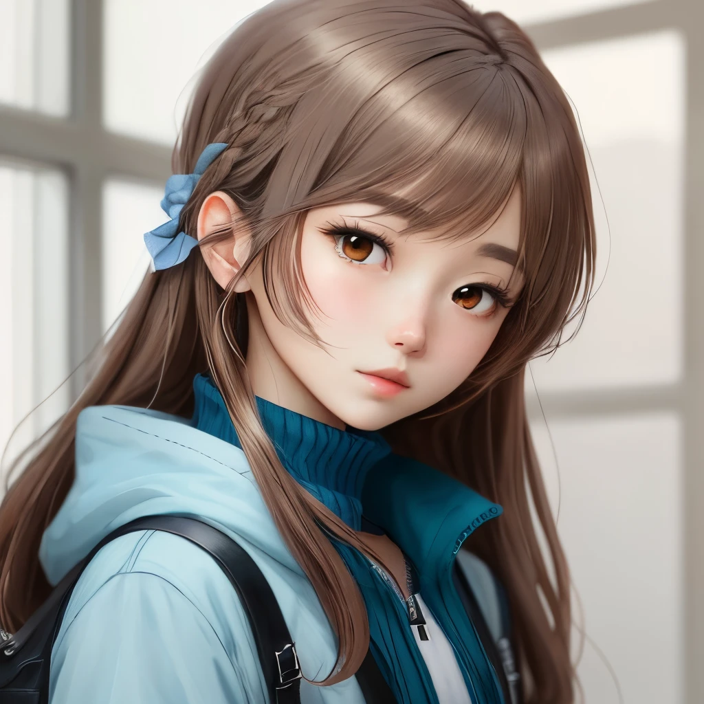 Light blue inner color brown hair girl anime