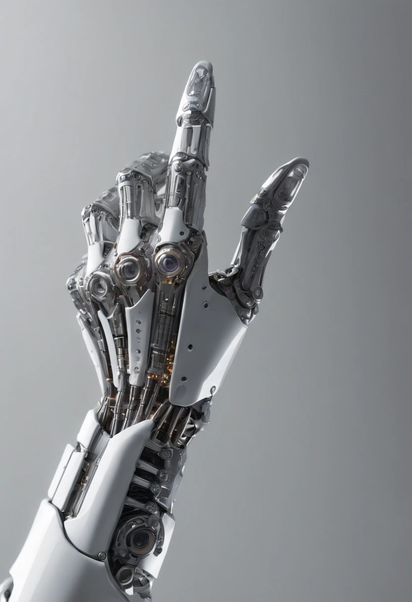 Envision an intriguing image where the subject is a beautiful robotic hand holding a pencil, captured with an exquisite focus on intricate details and a shallow depth of field. Dive into extreme micro-details to emphasize the mechanical intricacies of the hand, the sleek surfaces, and the futuristic design, all while highlighting the delicate grasp of the pencil.

Highlight the micro-details of the robotic hand, capturing the precision in its construction, the reflective surfaces, and the subtle variations in texture that define its futuristic aesthetics. Zoom in on elements like the play of light on metallic surfaces, the intricate joints, and the small details that contribute to the hand's technological allure.

Emphasize the shallow depth of field to bring the robotic hand and the pencil into sharp focus, allowing the futuristic background to blur. This technique draws attention to the advanced details of both the hand and the pencil, creating a visually striking composition that blends technology and creativity.

Consider the lighting to enhance the micro-details, using futuristic lighting sources to create a dynamic and visually appealing scene. Illuminate the robotic hand and the pencil with a mix of ambient and artificial light, casting shadows that add depth and accentuate the futuristic elements.

Imagine the robotic hand delicately holding the pencil in a pose that conveys both precision and artistic intent. Craft an intimate yet high-tech scene that not only captures the micro-details of the robotic hand but also evokes a sense of innovation, sophistication, and the seamless integration of technology and creativity.

This detailed prompt aims to inspire the creation of a highly detailed and macro-focused image featuring a beautiful robotic hand holding a pencil, with intricate details and a shallow depth of field against a futuristic background, creating a visually compelling composition that blends technology and artistic expression.