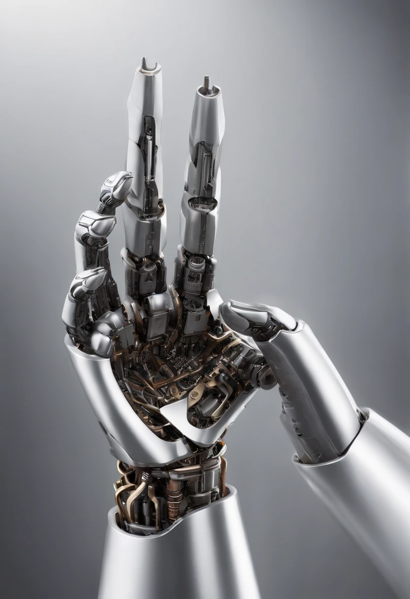 Envision an intriguing image where the subject is a beautiful robotic hand holding a pencil, captured with an exquisite focus on intricate details and a shallow depth of field. Dive into extreme micro-details to emphasize the mechanical intricacies of the hand, the sleek surfaces, and the futuristic design, all while highlighting the delicate grasp of the pencil.

Highlight the micro-details of the robotic hand, capturing the precision in its construction, the reflective surfaces, and the subtle variations in texture that define its futuristic aesthetics. Zoom in on elements like the play of light on metallic surfaces, the intricate joints, and the small details that contribute to the hand's technological allure.

Emphasize the shallow depth of field to bring the robotic hand and the pencil into sharp focus, allowing the futuristic background to blur. This technique draws attention to the advanced details of both the hand and the pencil, creating a visually striking composition that blends technology and creativity.

Consider the lighting to enhance the micro-details, using futuristic lighting sources to create a dynamic and visually appealing scene. Illuminate the robotic hand and the pencil with a mix of ambient and artificial light, casting shadows that add depth and accentuate the futuristic elements.

Imagine the robotic hand delicately holding the pencil in a pose that conveys both precision and artistic intent. Craft an intimate yet high-tech scene that not only captures the micro-details of the robotic hand but also evokes a sense of innovation, sophistication, and the seamless integration of technology and creativity.

This detailed prompt aims to inspire the creation of a highly detailed and macro-focused image featuring a beautiful robotic hand holding a pencil, with intricate details and a shallow depth of field against a futuristic background, creating a visually compelling composition that blends technology and artistic expression.