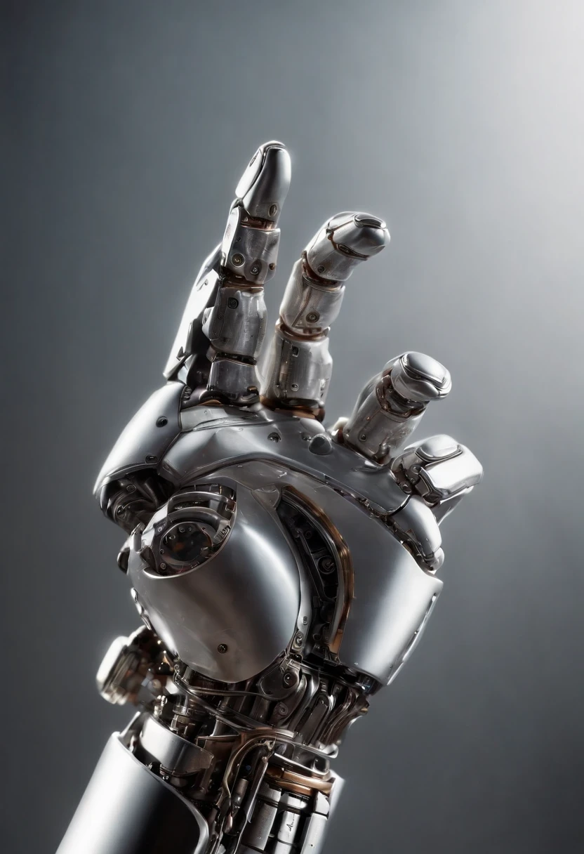 Imagine a compelling image where the subject is a robotic hand with a raised fist, specifically with the middle finger pointing up. Capture this scene with an exquisite focus on intricate details and a shallow depth of field, emphasizing the mechanical intricacies, sleek surfaces, and futuristic design of the robotic hand.

Highlight the micro-details of the robotic hand, focusing on the precision in its construction, reflective surfaces, and nuanced textures that define its futuristic aesthetics. Zoom in on elements such as the play of light on metallic surfaces, intricate joints, and the small details that contribute to the hand's technological allure.

Emphasize the shallow depth of field to bring the robotic hand into sharp focus, allowing the background to blur, creating a sense of depth and drawing attention to the advanced details of the subject. Utilize this technique to enhance the visual impact and highlight the contrast between the raised robotic fist and its environment.

Consider the lighting to enhance the micro-details, using futuristic lighting sources to create a dynamic and visually compelling composition. Illuminate the robotic hand with a mix of ambient and artificial light, casting shadows that add depth and accentuate the futuristic elements.

Imagine the robotic hand in a powerful and assertive pose, with the raised fist and the middle finger pointing up, conveying a bold statement. Craft an image that not only captures the micro-details of the robotic hand but also evokes a sense of strength, resilience, and the merging of human expression with technological innovation.

This detailed prompt aims to inspire the creation of a highly detailed and macro-focused image featuring a robotic hand with a raised fist and the middle finger pointing up, with intricate details and a shallow depth of field against a futuristic background, creating a visually compelling and assertive composition.