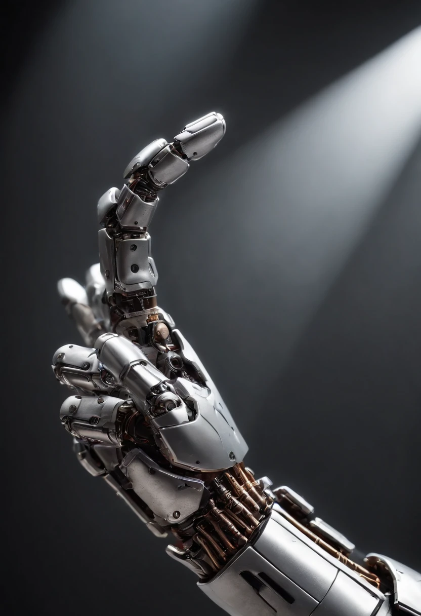 Imagine a compelling image where the subject is a robotic hand with a raised fist, specifically with the middle finger pointing up. Capture this scene with an exquisite focus on intricate details and a shallow depth of field, emphasizing the mechanical intricacies, sleek surfaces, and futuristic design of the robotic hand.
Highlight the micro-details of the robotic hand, focusing on the precision in its construction, reflective surfaces, and nuanced textures that define its futuristic aesthetics. Zoom in on elements such as the play of light on metallic surfaces, intricate joints, and the small details that contribute to the hand's technological allure.
Emphasize the shallow depth of field to bring the robotic hand into sharp focus, allowing the background to blur, creating a sense of depth and drawing attention to the advanced details of the subject. Utilize this technique to enhance the visual impact and highlight the contrast between the raised robotic fist and its environment.
Consider the lighting to enhance the micro-details, using futuristic lighting sources to create a dynamic and visually compelling composition. Illuminate the robotic hand with a mix of ambient and artificial light, casting shadows that add depth and accentuate the futuristic elements.
Imagine the robotic hand in a powerful and assertive pose, with the raised fist and the middle finger pointing up, conveying a bold statement. Craft an image that not only captures the micro-details of the robotic hand but also evokes a sense of strength, resilience, and the merging of human expression with technological innovation.
This detailed prompt aims to inspire the creation of a highly detailed and macro-focused image featuring a robotic hand with a raised fist and the middle finger pointing up, with intricate details and a shallow depth of field against a futuristic background, creating a visually compelling and assertive composition.