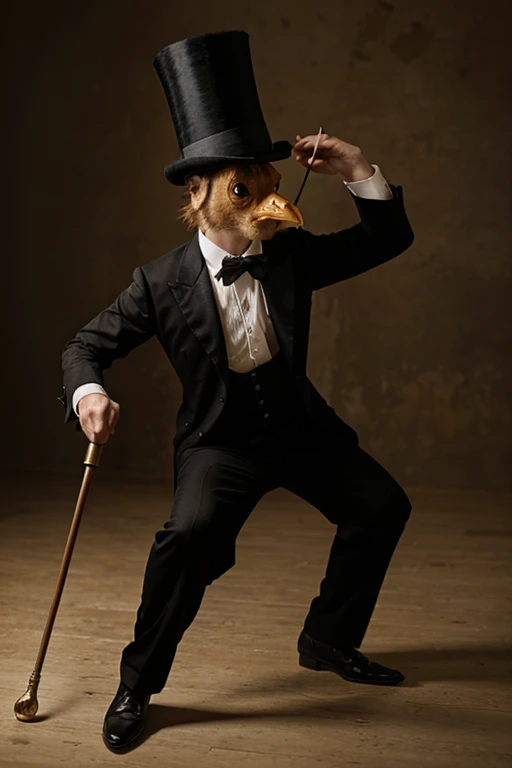 A dancing turkey with a top hat and cane