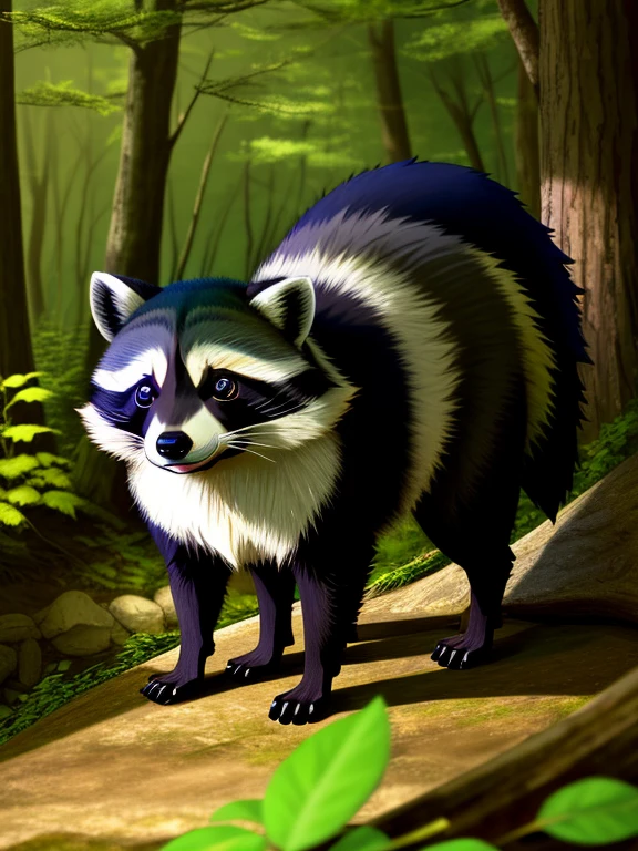 hightquality, top-quality, raccoon dog,in woods、a cool、Lively