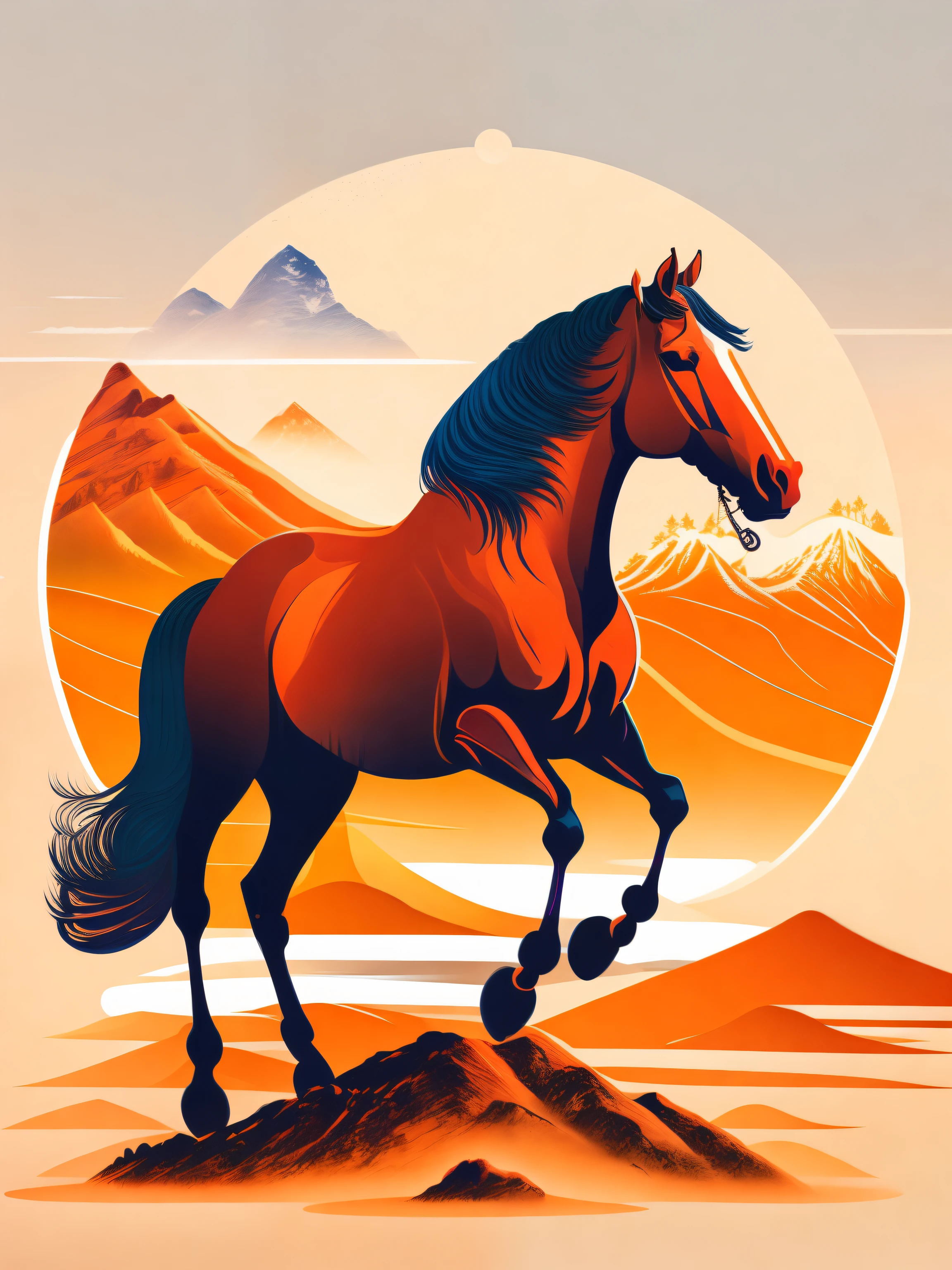 a horse-mounted caveleiro in a landscape, t-shirt design, rzminjourney, vector art