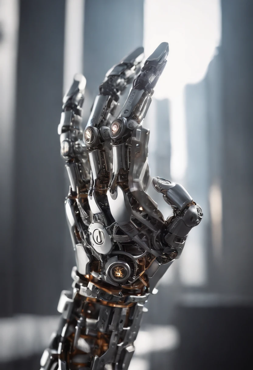 Imagine a compelling image where the subject is a robotic hand with a raised fist, specifically with the middle finger pointing up. Capture this scene with an exquisite focus on intricate details and a shallow depth of field, emphasizing the mechanical intricacies, sleek surfaces, and futuristic design of the robotic hand.
Highlight the micro-details of the robotic hand, focusing on the precision in its construction, reflective surfaces, and nuanced textures that define its futuristic aesthetics. Zoom in on elements such as the play of light on metallic surfaces, intricate joints, and the small details that contribute to the hand's technological allure.
Emphasize the shallow depth of field to bring the robotic hand into sharp focus, allowing the background to blur, creating a sense of depth and drawing attention to the advanced details of the subject. Utilize this technique to enhance the visual impact and highlight the contrast between the raised robotic fist and its environment.
Consider the lighting to enhance the micro-details, using futuristic lighting sources to create a dynamic and visually compelling composition. Illuminate the robotic hand with a mix of ambient and artificial light, casting shadows that add depth and accentuate the futuristic elements.
Imagine the robotic hand in a powerful and assertive pose, with the raised fist and the middle finger pointing up, conveying a bold statement. Craft an image that not only captures the micro-details of the robotic hand but also evokes a sense of strength, resilience, and the merging of human expression with technological innovation.
This detailed prompt aims to inspire the creation of a highly detailed and macro-focused image featuring a robotic hand with a raised fist and the middle finger pointing up, with intricate details and a shallow depth of field against a futuristic background, creating a visually compelling and assertive composition.