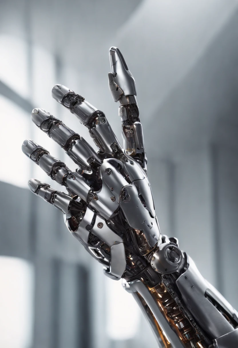 Imagine a compelling image where the subject is a robotic hand with a raised fist, specifically with the middle finger pointing up. Capture this scene with an exquisite focus on intricate details and a shallow depth of field, emphasizing the mechanical intricacies, sleek surfaces, and futuristic design of the robotic hand.
Highlight the micro-details of the robotic hand, focusing on the precision in its construction, reflective surfaces, and nuanced textures that define its futuristic aesthetics. Zoom in on elements such as the play of light on metallic surfaces, intricate joints, and the small details that contribute to the hand's technological allure.
Emphasize the shallow depth of field to bring the robotic hand into sharp focus, allowing the background to blur, creating a sense of depth and drawing attention to the advanced details of the subject. Utilize this technique to enhance the visual impact and highlight the contrast between the raised robotic fist and its environment.
Consider the lighting to enhance the micro-details, using futuristic lighting sources to create a dynamic and visually compelling composition. Illuminate the robotic hand with a mix of ambient and artificial light, casting shadows that add depth and accentuate the futuristic elements.
Imagine the robotic hand in a powerful and assertive pose, with the raised fist and the middle finger pointing up, conveying a bold statement. Craft an image that not only captures the micro-details of the robotic hand but also evokes a sense of strength, resilience, and the merging of human expression with technological innovation.
This detailed prompt aims to inspire the creation of a highly detailed and macro-focused image featuring a robotic hand with a raised fist and the middle finger pointing up, with intricate details and a shallow depth of field against a futuristic background, creating a visually compelling and assertive composition.