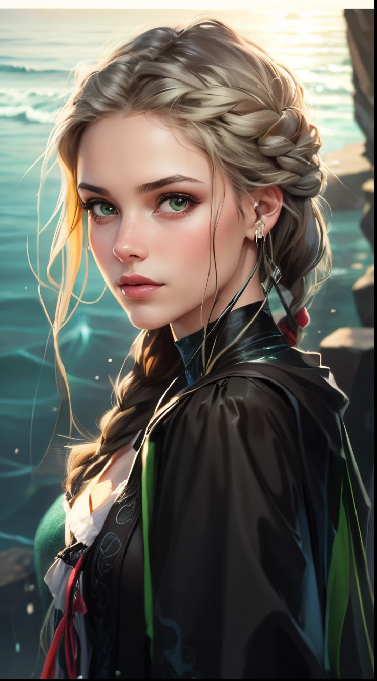 Olhos verdes, garota de olhos verdes, fundo de mar, paisagem de fundo de mar, garota de cabelo preto, girl with black braided hair, braided girl, girl with braided hair, braided hair, paisagem de fundo com o mar, mar de fundo, roupa cinzenta, garota de roupa cinzenta