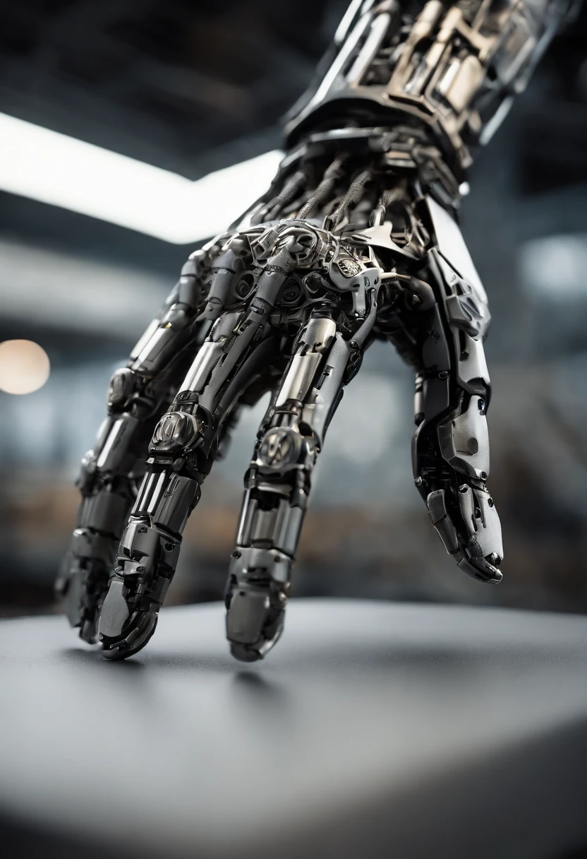 Imagine a compelling image where the subject is a robotic hand with a raised fist, specifically with the middle finger pointing up. Capture this scene with an exquisite focus on intricate details and a shallow depth of field, emphasizing the mechanical intricacies, sleek surfaces, and futuristic design of the robotic hand.

Highlight the micro-details of the robotic hand, focusing on the precision in its construction, reflective surfaces, and nuanced textures that define its futuristic aesthetics. Zoom in on elements such as the play of light on metallic surfaces, intricate joints, and the small details that contribute to the hand's technological allure.

Emphasize the shallow depth of field to bring the robotic hand into sharp focus, allowing the background to blur, creating a sense of depth and drawing attention to the advanced details of the subject. Utilize this technique to enhance the visual impact and highlight the contrast between the raised robotic fist and its environment.

Consider the lighting to enhance the micro-details, using futuristic lighting sources to create a dynamic and visually compelling composition. Illuminate the robotic hand with a mix of ambient and artificial light, casting shadows that add depth and accentuate the futuristic elements.

Imagine the robotic hand in a powerful and assertive pose, with the raised fist and the middle finger pointing up, conveying a bold statement. Craft an image that not only captures the micro-details of the robotic hand but also evokes a sense of strength, resilience, and the merging of human expression with technological innovation.

This detailed prompt aims to inspire the creation of a highly detailed and macro-focused image featuring a robotic hand with a raised fist and the middle finger pointing up, with intricate details and a shallow depth of field against a futuristic background, creating a visually compelling and assertive composition.