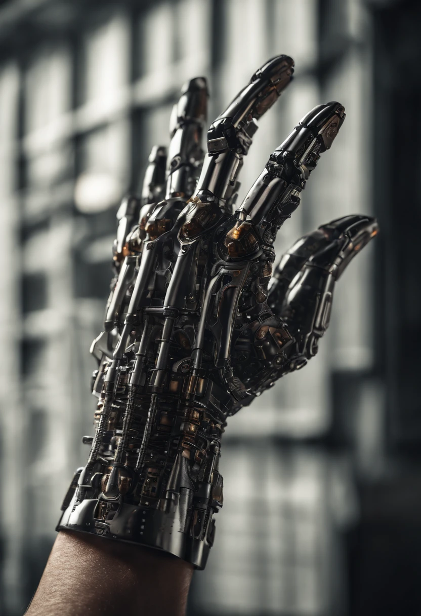 Imagine a compelling image where the subject is a robotic hand with a raised fist, specifically with the middle finger pointing up. Capture this scene with an exquisite focus on intricate details and a shallow depth of field, emphasizing the mechanical intricacies, sleek surfaces, and futuristic design of the robotic hand.
Highlight the micro-details of the robotic hand, focusing on the precision in its construction, reflective surfaces, and nuanced textures that define its futuristic aesthetics. Zoom in on elements such as the play of light on metallic surfaces, intricate joints, and the small details that contribute to the hand's technological allure.
Emphasize the shallow depth of field to bring the robotic hand into sharp focus, allowing the background to blur, creating a sense of depth and drawing attention to the advanced details of the subject. Utilize this technique to enhance the visual impact and highlight the contrast between the raised robotic fist and its environment.
Consider the lighting to enhance the micro-details, using futuristic lighting sources to create a dynamic and visually compelling composition. Illuminate the robotic hand with a mix of ambient and artificial light, casting shadows that add depth and accentuate the futuristic elements.
Imagine the robotic hand in a powerful and assertive pose, with the raised fist and the middle finger pointing up, conveying a bold statement. Craft an image that not only captures the micro-details of the robotic hand but also evokes a sense of strength, resilience, and the merging of human expression with technological innovation.
This detailed prompt aims to inspire the creation of a highly detailed and macro-focused image featuring a robotic hand with a raised fist and the middle finger pointing up, with intricate details and a shallow depth of field against a futuristic background, creating a visually compelling and assertive composition.