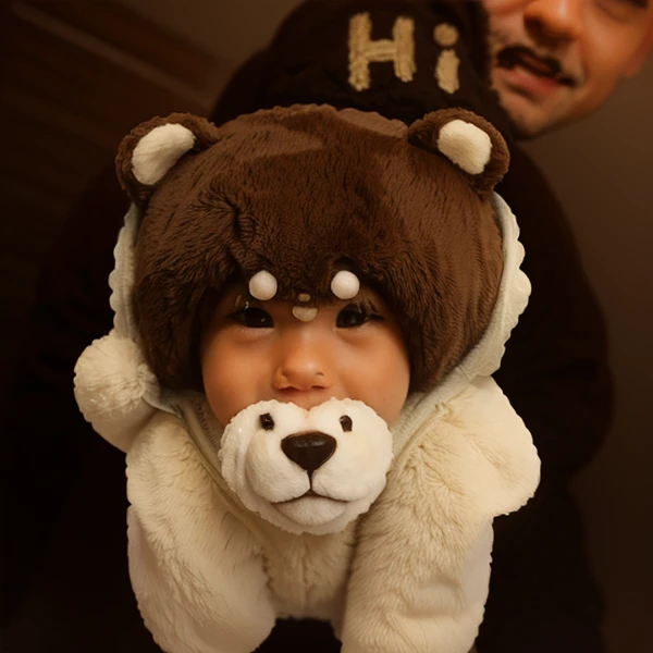 Cute little boy,ssmile,Wear bear clothes