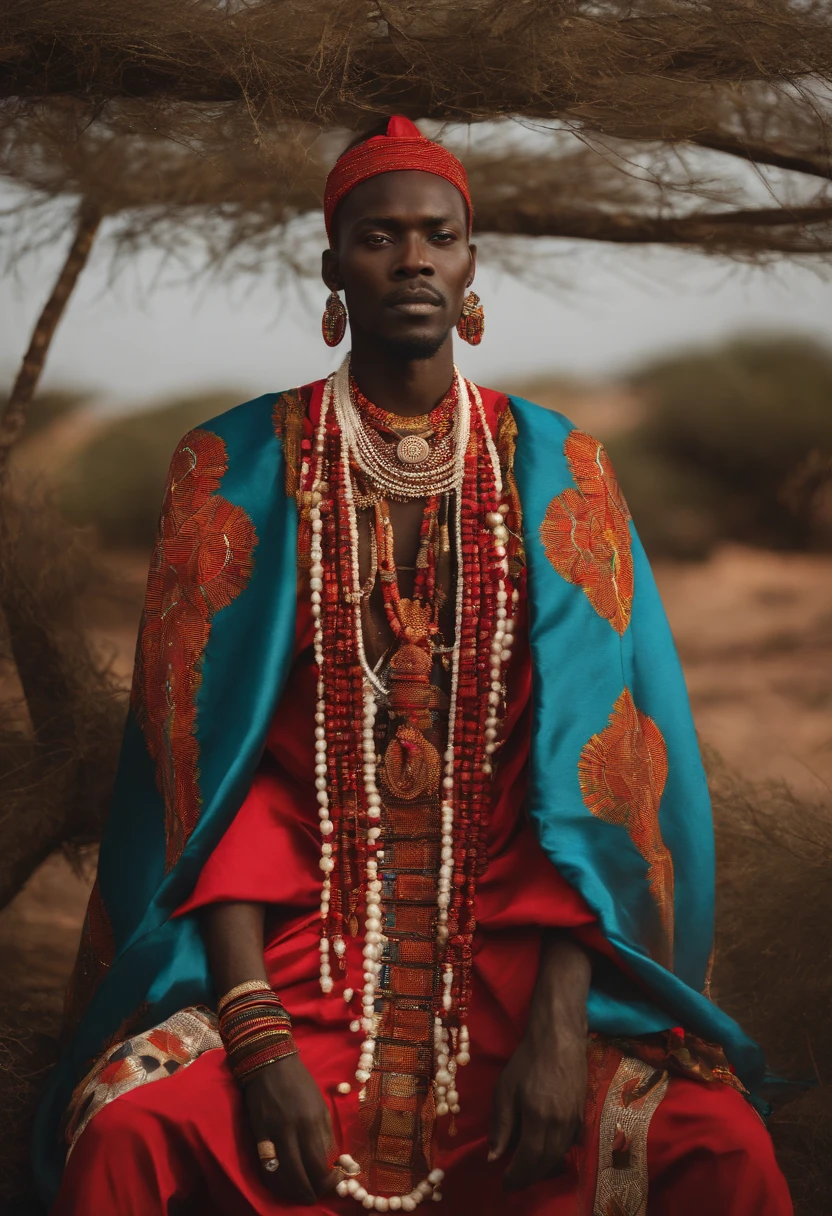 Adekunle is participating in a traditional Maasai warrior dance with the local tribe,original,Prince Adekunle Adebayo, a fictitious Nigerian royal, portrays himself with an aura of elegance and persuasive charm. He’s often seen in opulent, traditional Nigerian robes, his appearance crowned by a confident, yet earnest expression, designed to evoke trust and sympathy.