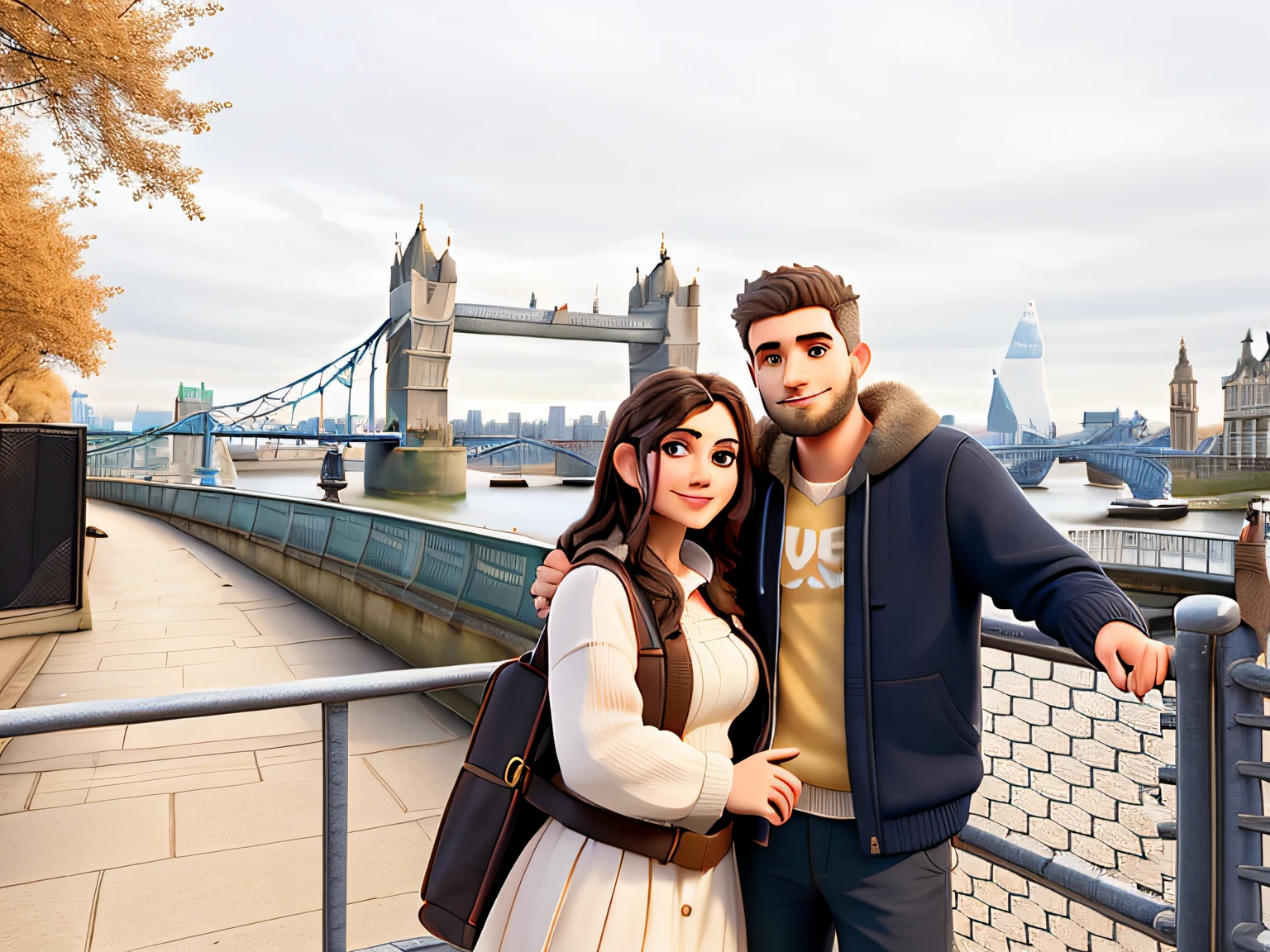 there is a man and woman standing next to each other on a bridge, in london, on a bridge, tower bridge, connected with hanging bridge!!, photo taken in 2 0 2 0, facebook post, ruins in the background, vacation photo, in the background, standing on a bridge, london streets in background, taken in 2 0 2 0, london