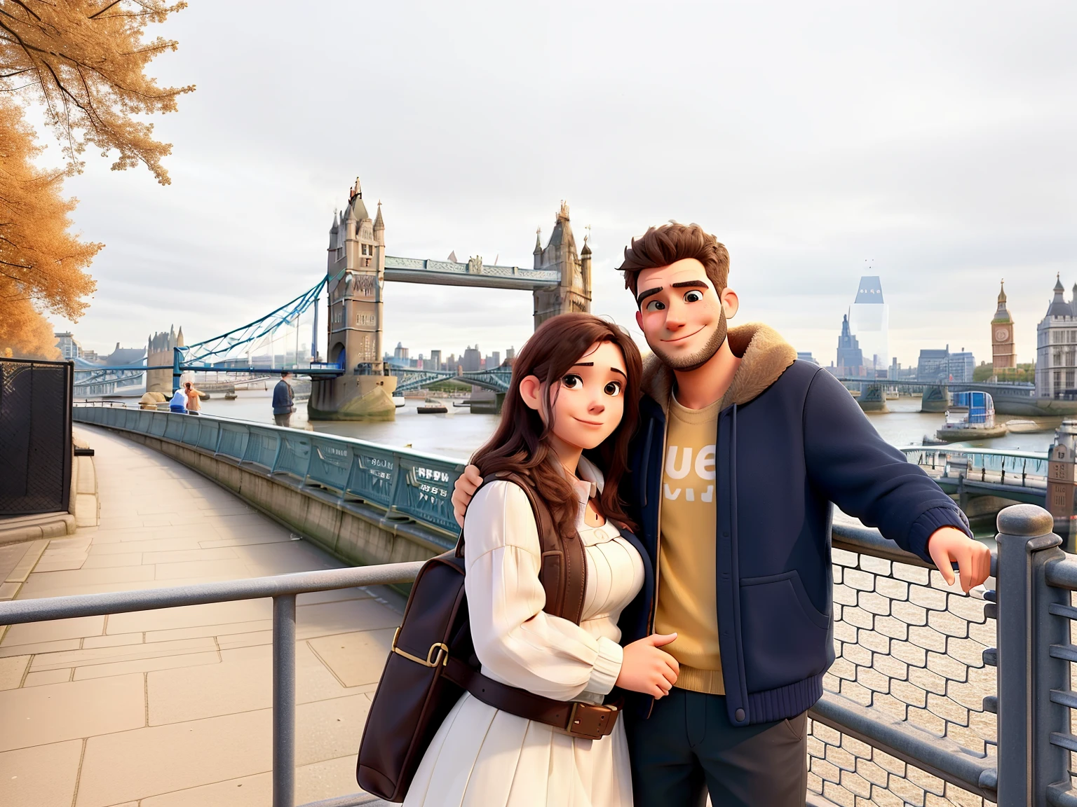 there is a man and woman standing next to each other on a bridge, in london, on a bridge, tower bridge, connected with hanging bridge!!, photo taken in 2 0 2 0, facebook post, ruins in the background, vacation photo, in the background, standing on a bridge, london streets in background, taken in 2 0 2 0, london