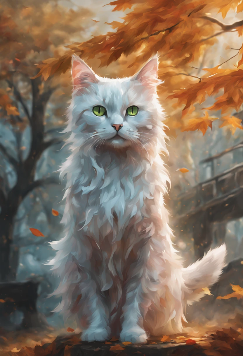 (((ghost cat ))) There is a cat sitting in leaves, anime cat, warrior cat fan art, realistic anime cat, cute detailed digital art, anime art wallpaper 4K, anime art wallpaper 4K, beautiful digital artwork, cute digital painting, 4K detailed digital art, 4K highly detailed digital art, very, very beautiful furry art, cute cat anime vision, picture color color rich some.