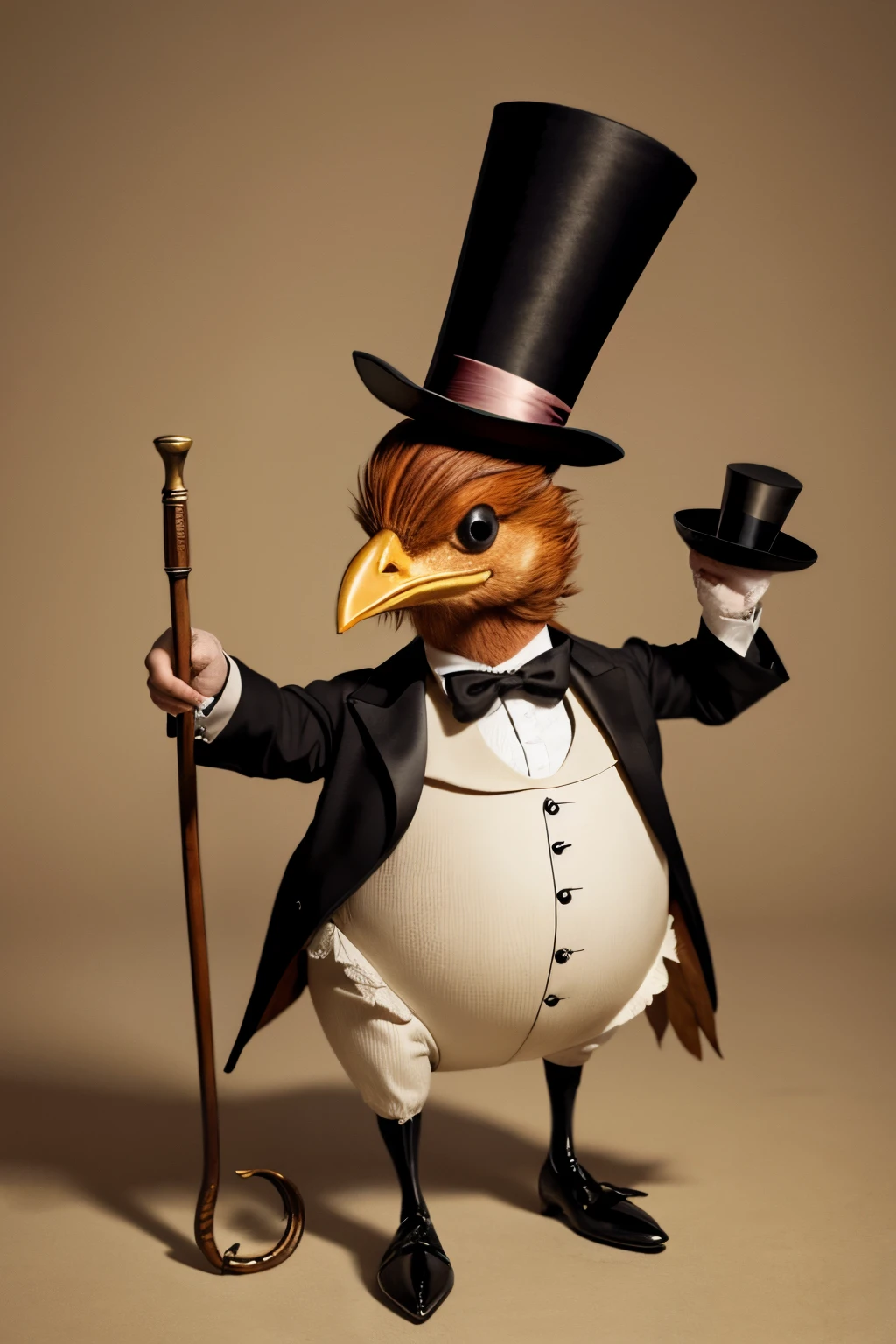 A dancing turkey with a top hat and cane , cute, whimsical