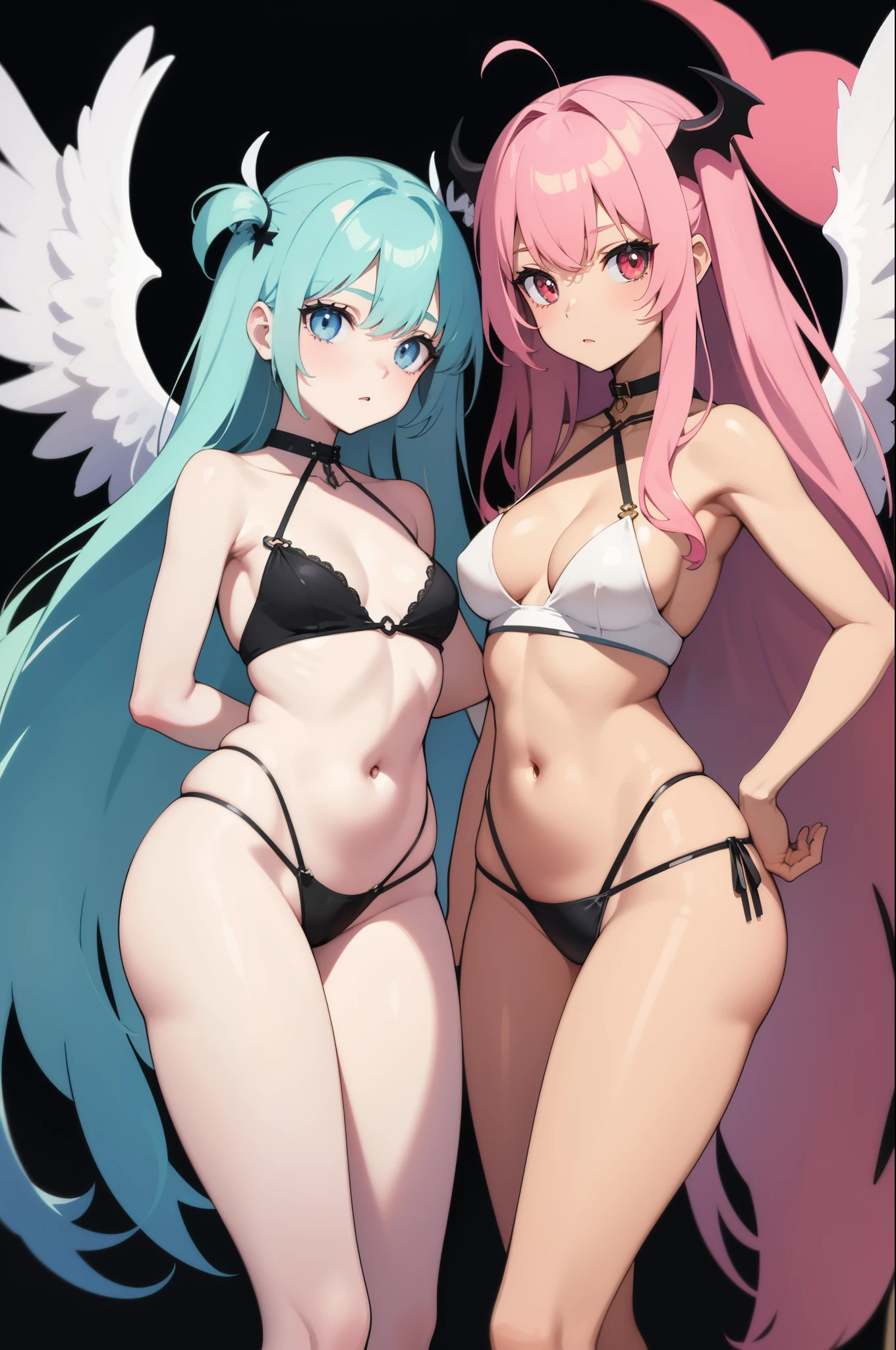 Two side girl image, half angelic side, half demonic side, facing front