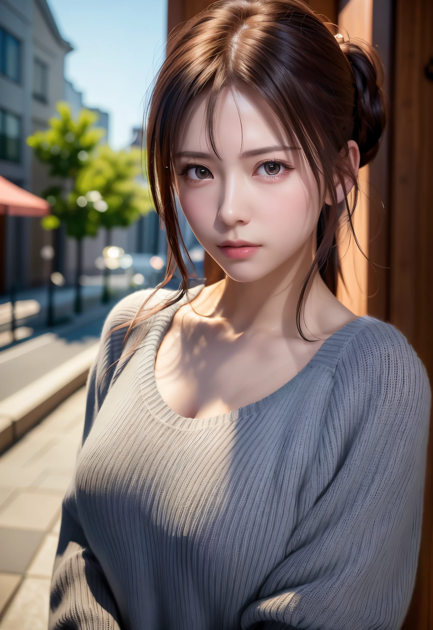White sweater、Roughly chest、off shoulders、Perfect style、Perfect balance