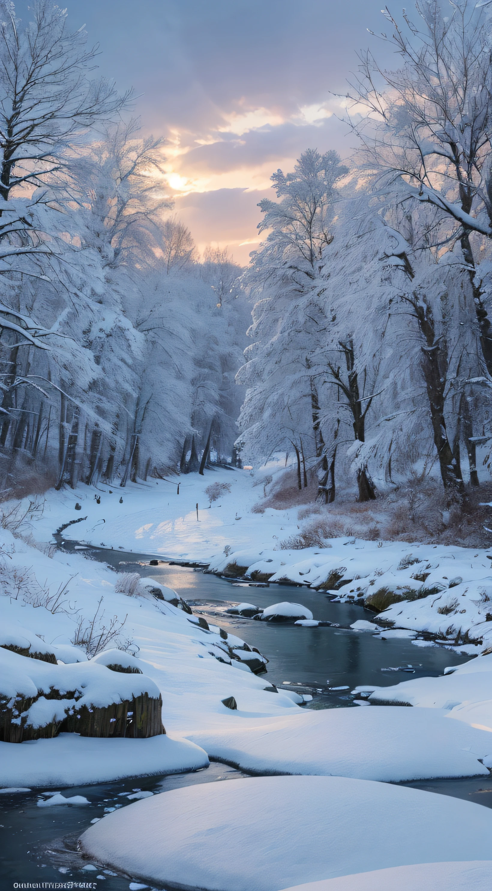 snowy landscape with a river and trees in the middle of it, winter scene fantasy, background artwork, snowy landscape, winter concept art, snowy environment, beautiful snowy landscape, snow landscape, snow landscape background, 4k highly detailed digital art, 8k high quality detailed art, cold snowy, surreal frozen landscape, winter landscape, mystic winter landscape, 4k hd matte digital painting