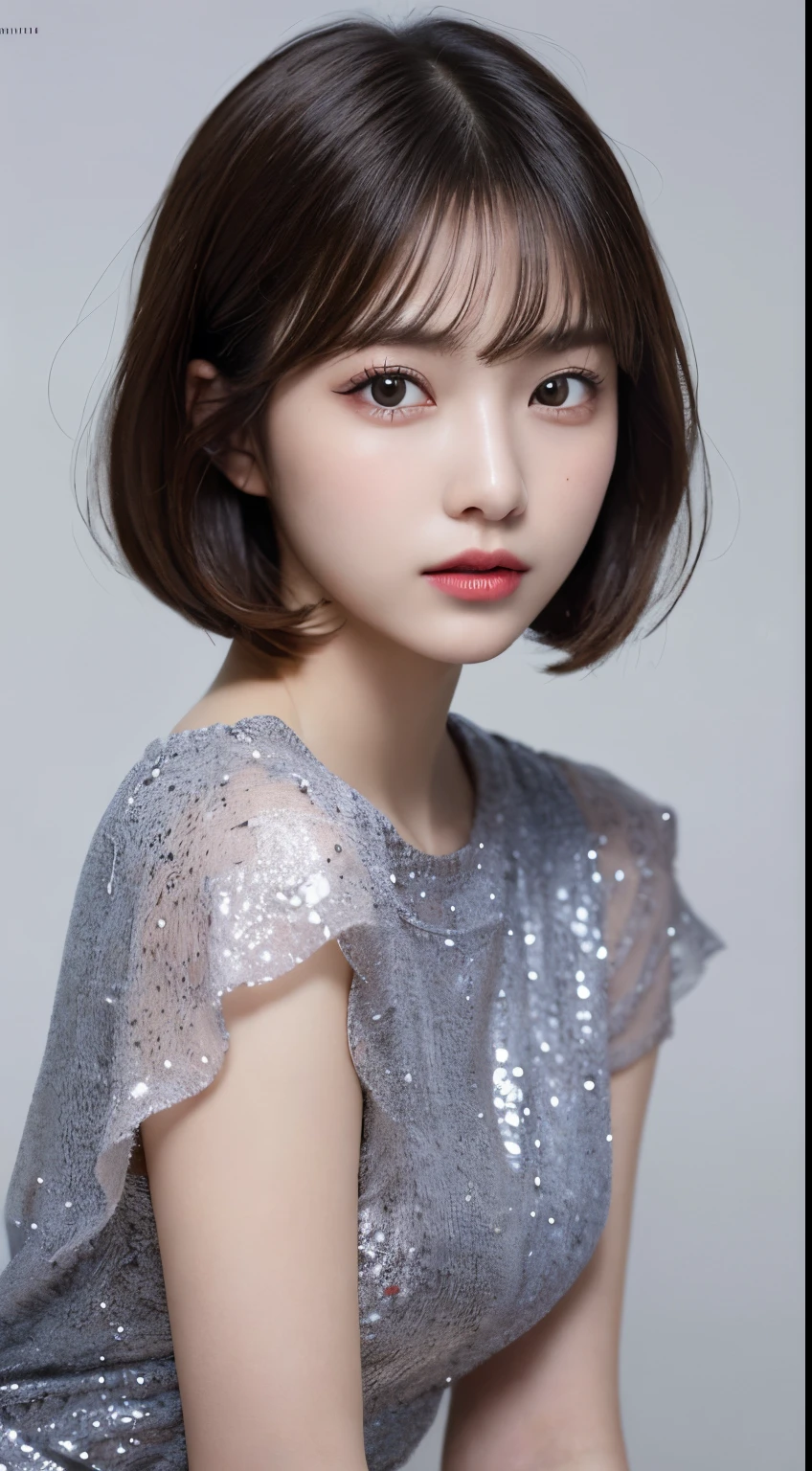 finely detail, hight resolution, hightquality、Perfect dynamic composition, Beautiful detailed eyes, Shorthair,bob cuts, small tits、Natural Color Lip,Kamimei、Shibuya、a 18 year old girl、1 persons、Transparent skin、Glowing hair、masutepiece, Best Quality, Illustration, Ultra-detailed, finely detail, hight resolution, 8K、The correct state of the human body、Randomly cute poses,beauty legs,Perfect beautiful face,KPOP Idol Face,Face that feels ecstasy,Background blur,Randomly dress up as a model for a women's fashion magazine