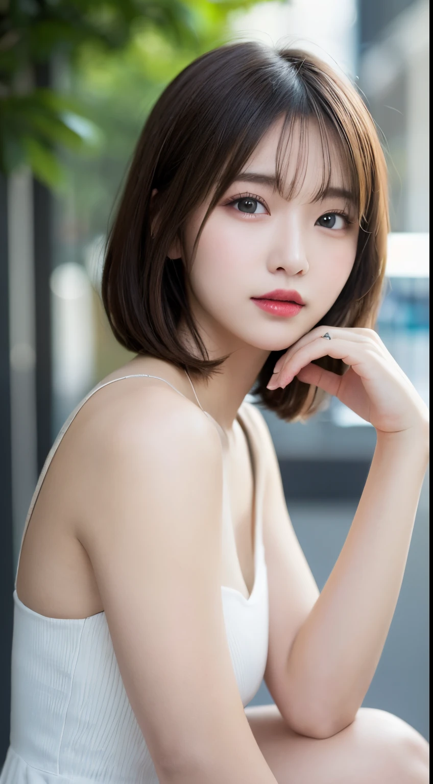 (Realistic, Photorealsitic:1.37),(in 8K, Raw photo, Best Quality, masutepiece:1.2),Generating the image of an attractive 20-year-old woman in front of desolate eyes, Architectural background dominated by white for full body portrait. Photos taken with a DSLR camera, Emphasize her big eyes, small mouth, and a straight nose, Giving her an almost doll-like look. pureerosface_v1:0.8 Short Hair,In the image, She leans her arm against the railing, Her gaze was directed into the distance, Away from Camera. The focus should be on capturing her profile, consequently、It is not necessary for her to be facing the camera. Check out her face, Hands, And the feet are finely detailed. Architectural background should be minimalistic and raw, In the white color scheme, Provides a striking contrast with female features. This image is、Intended to portray her with a sense of elegance and charm, Highlights the delicate details of her face, Hands, Overall presence in industrial environments. Korean actress、Park Gyu-young, female actress from korea, light milky white porcelain skin, smooth translucent white skin, shiny white skin, pale porcelain white skin, Beautiful body and face, wlop glossy skin, beautifull detailed face, Beautiful Asian Girl,Wearing a white dress。 young body,1０age , Asian, Asian Girl, Little Girl。 top-quality、​masterpiece、extremely delicate and beautiful、ighly detailed、8K Wallpapers、astonishing、finely detail、huge filesize、ighly detailed、hight resolution、extremely detailed eye and face、 Stunning detailed eyes、Facial light、(The best illustrations:1.1)、超A high resolution、(Photorealsitic:1.1)、(Photorealistic 1.2:1.1)、Realistic facial proportions、Slimed、A smile、(Irregular irregular skin defects、vein、Wrinkled pores on the skin:1.2)、top quality photo, hight resolution, 1080p, (clearface), (Detailed face description), (Detailed hand description), (​masterpiece), 逼真, extreme light and shadows, dishevled hair, ​masterpiece, lush detail, (Fine facial features), (Highest Quality Photos), (​masterpiece), (finely eye), Look in front of you, Fine clavicle