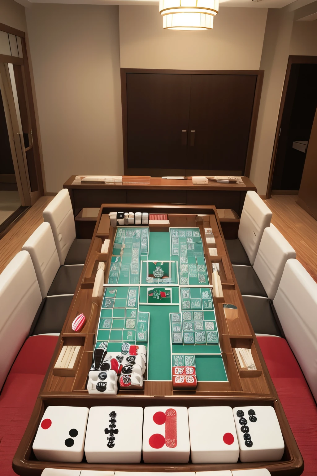 Create a mahjong table，2D，down view，Cartoon effect