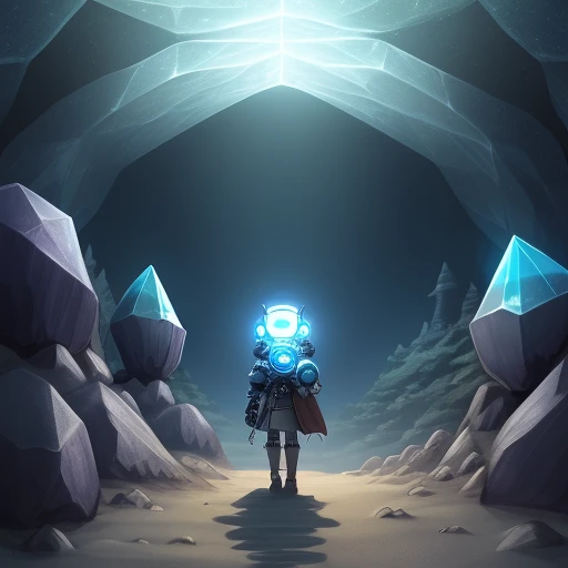 Object Head、lamp head、Explorer、inside the crystal cave、anime styled、steampunc、Walking
