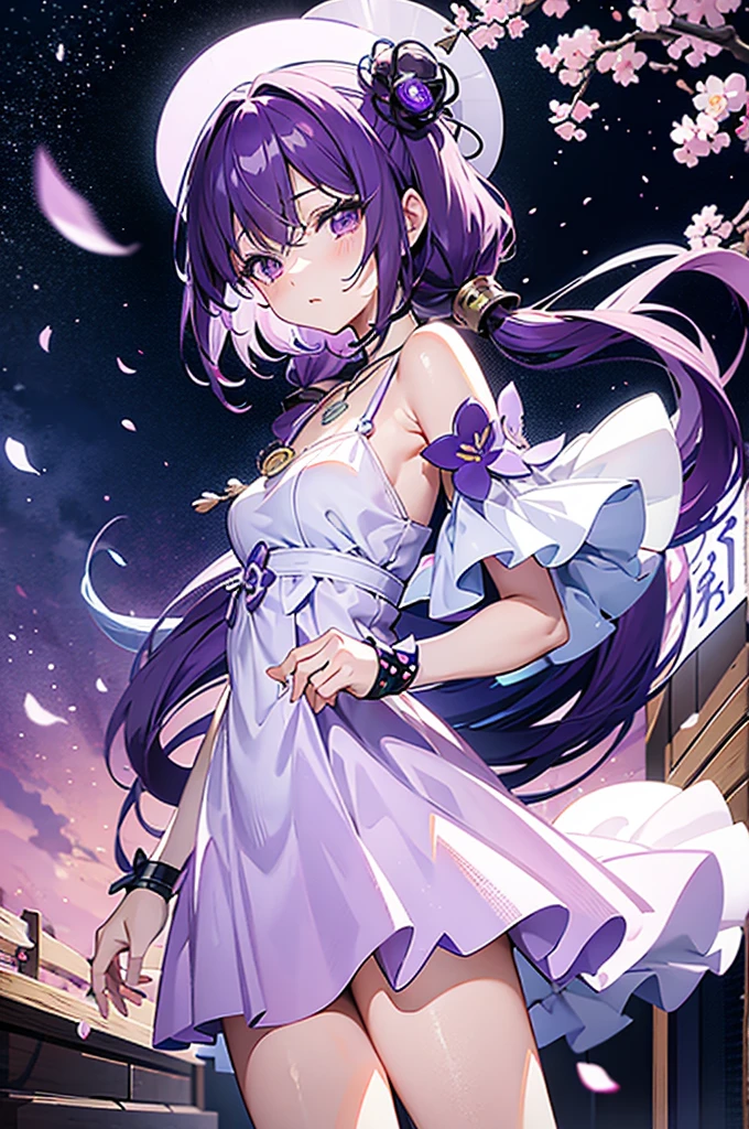 MKMKS Style、1 persons、Mafuyu Asahina、gem、top-quality、8K de、Purple hair、Purple Eye、Amethyst eyes、hair pin、Long、poneyTail、a necklace、Pure white dress、double tooth、takeout、Plum Blossom、Plum blossoms、scatter、A seductive anime girl, Anime style 4K, Best Anime 4K Deconachan Wallpaper,anime moe art style, Character Art Wallpaper 8K、R-18、Rape、rape、AA、ascii art