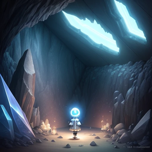 Object Head、lamp head、Explorer、inside the crystal cave、anime styled、steampunc、Walking