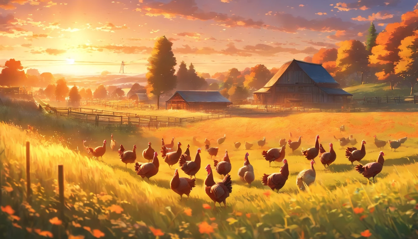 (masterpiece, best quality, ultra-detailed, 8k wallpaper), a turkey at the barn, countryside, morning