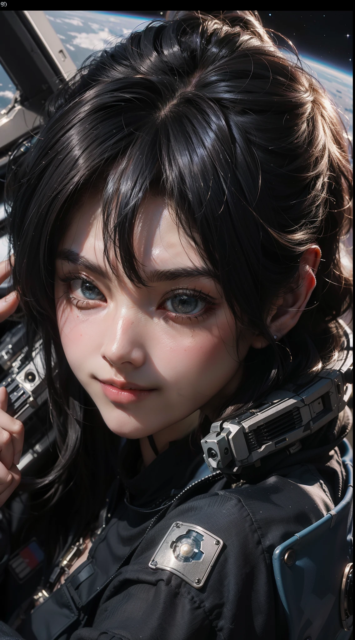 gundam\(rx78\),mecha,robot,science fiction, mecha armor,(8k), (best quality), (masterpiece:1.2), (realistic), (photorealistic:1.37), ultra-detailedld gundam_girl,(cleverage),mech body,skinny,cute,glamourous, elegant,smile, sparkling eyes,sexy eyes,seductive eyes,beautiful detailed eyes, beautiful detailed nose,detailed fingers,(((posing outside a cockpit in space))),robot in the background,galaxy,beautiful detailed fingers