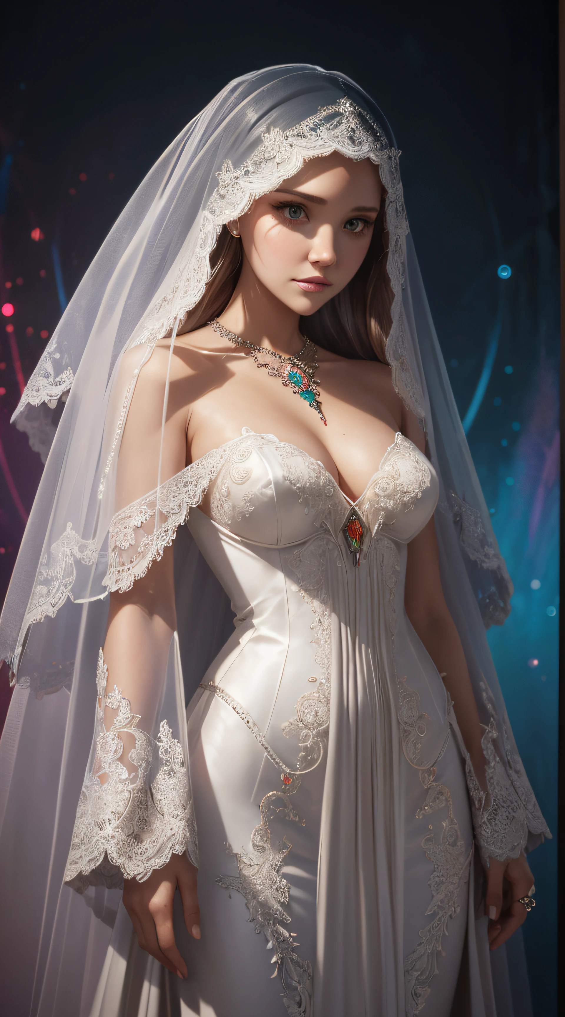 Amanda Bynes, veil bride sexy clothes, stand in front of a rainbow, character portrait, 3 9 9 0 s, short hair, intricate, elegant, highly detailed, digital painting, artstation, concept art, smooth, sharp focus, illustration, art by wlop, charlie bowater and alexandra fomina