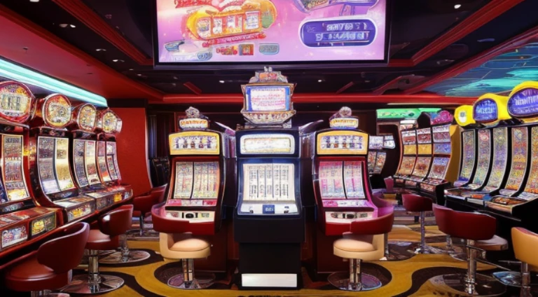((beste-Qualit, 10, masterpiece: 1.3)), 1girls, Slim Abs Beauty: 1.3, (Hairstyle Casual, large boobs: 1.2), dress: 1.1, Super Fine Face, delicate eyes, 二重まぶた, smile, (The slot machine sign has the number 369....),(Play Slot Machines,PG slot games),(Random background,In casinos,VIP casino room, Modern Casino Console, Modern Slot Machines )