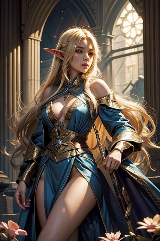 a pretty mage elf blonde with a long hair using very sexy mage robes