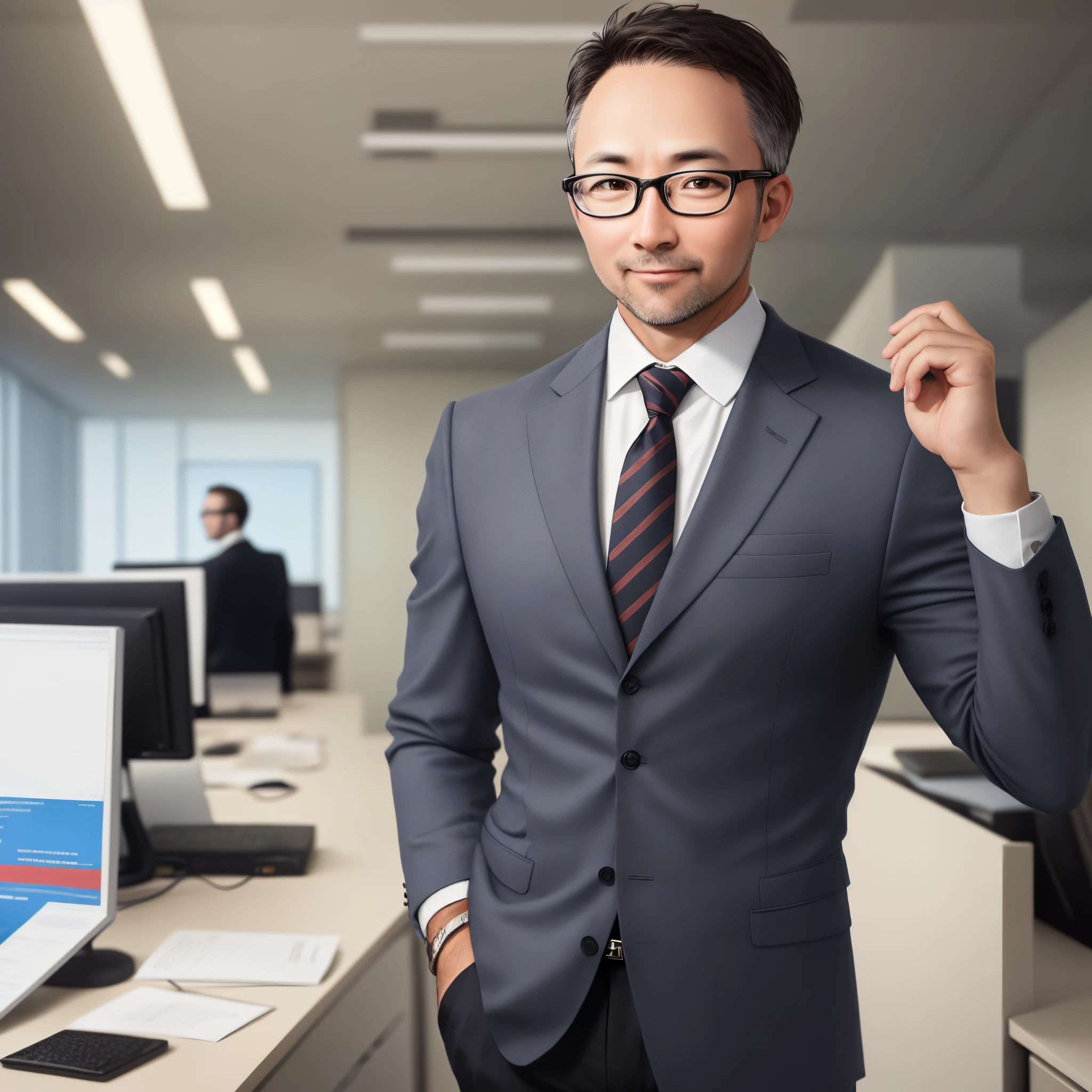 40-year-old financial man wearing glasses in high-end office