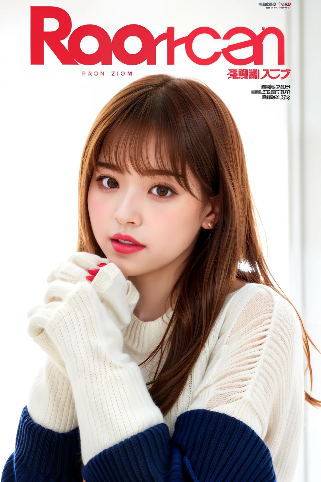 araface magazine cover with a woman in a sweater and gloves, ray, light ray, god ray, sun ray, bae suzy, magazine scan, royo, ( ray of sunlight ), magazine photo, ray casting, gods ray, texts,cover shot, magazine, ray of light, by Tadashi Nakayama, rays, cover of magazine, single ray of moon