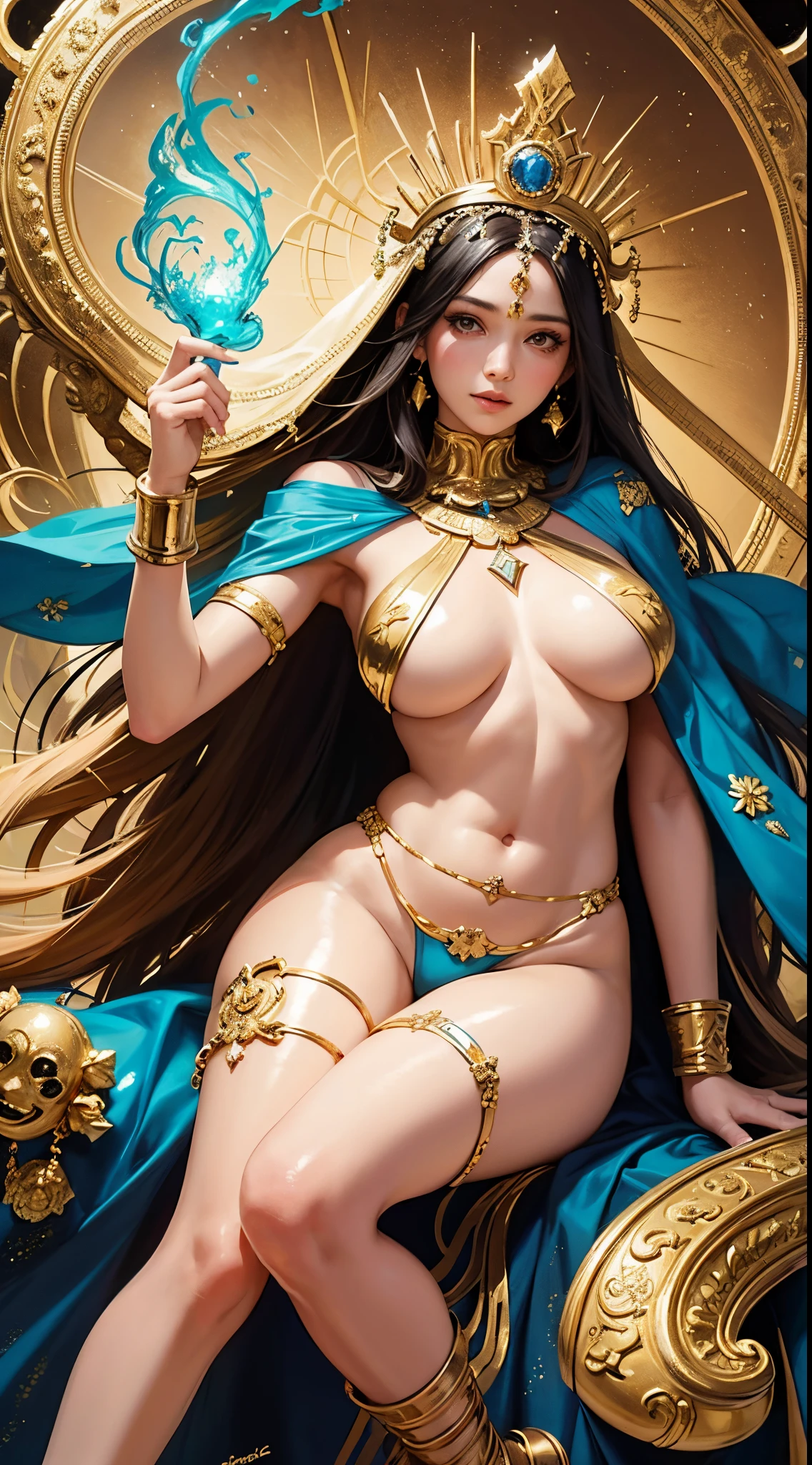 （tmasterpiece，top-quality，Best quality，offcial art，Beautiful and beautiful：1.2），（1 plump girl），The content is very detailed，Colorful，The most detailed，offcial art，Unity8k wallpaper，ultra - detailed，Beautiful and beautiful，Big breasts are beautiful，tmasterpiece，Best quality，（tangled，datura，Tangles，entangled），divinelight，gold foil，Gold leaf art，Flash drawing，Perfect NwsjMajic，Mayan culture，aztec queen，Full body styling，