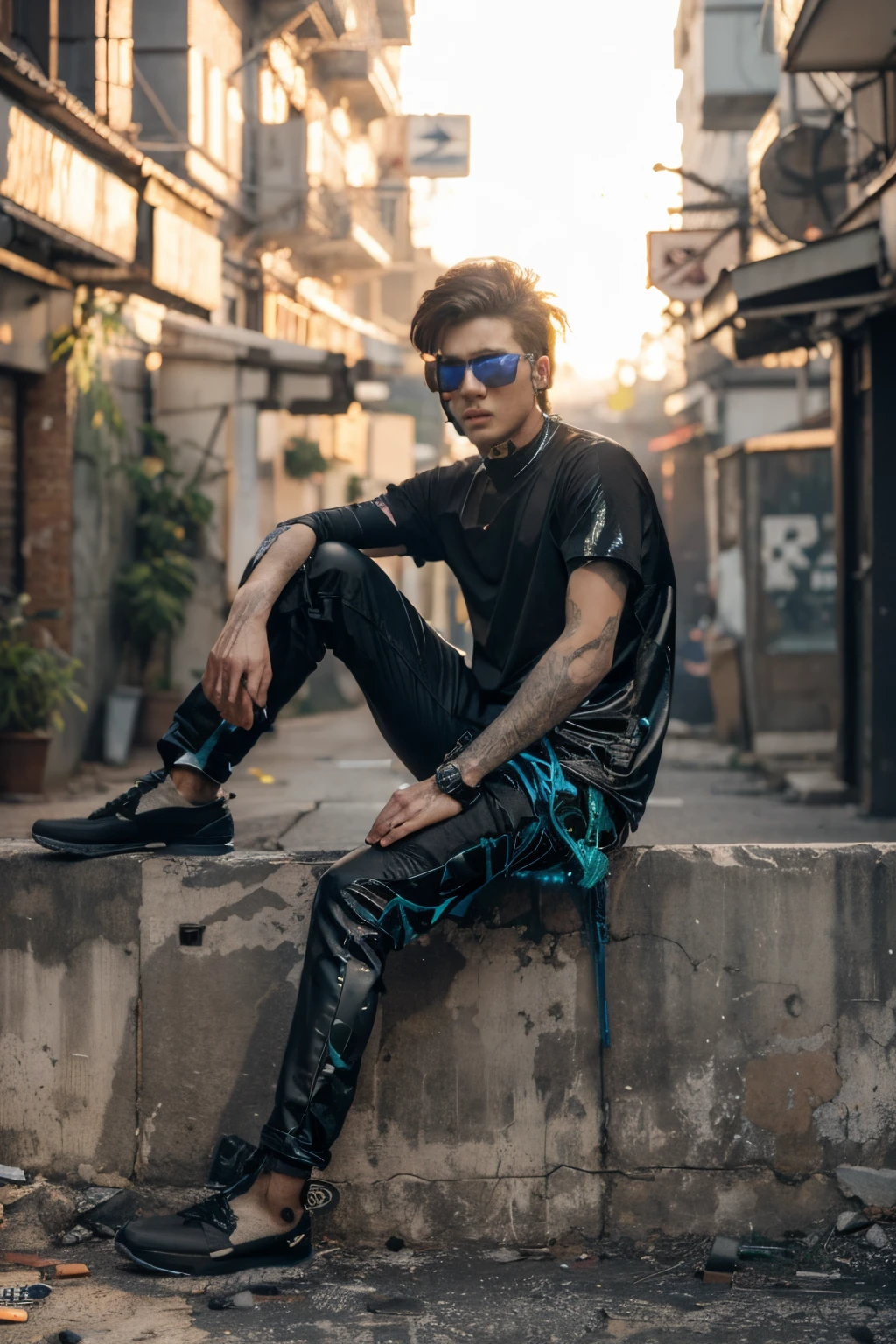 Change background cyberpunk handsome boy, realistic, face, 8k, ultra realistic,