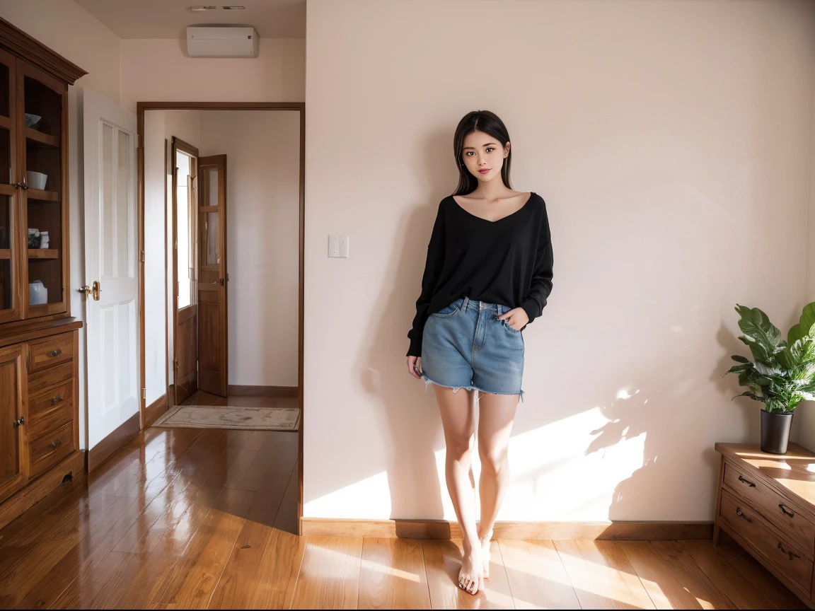 Apartment Leaning on the veranda Oversized shirt Underwear that looks a little Shorts The light shines through While smoking a cigarette