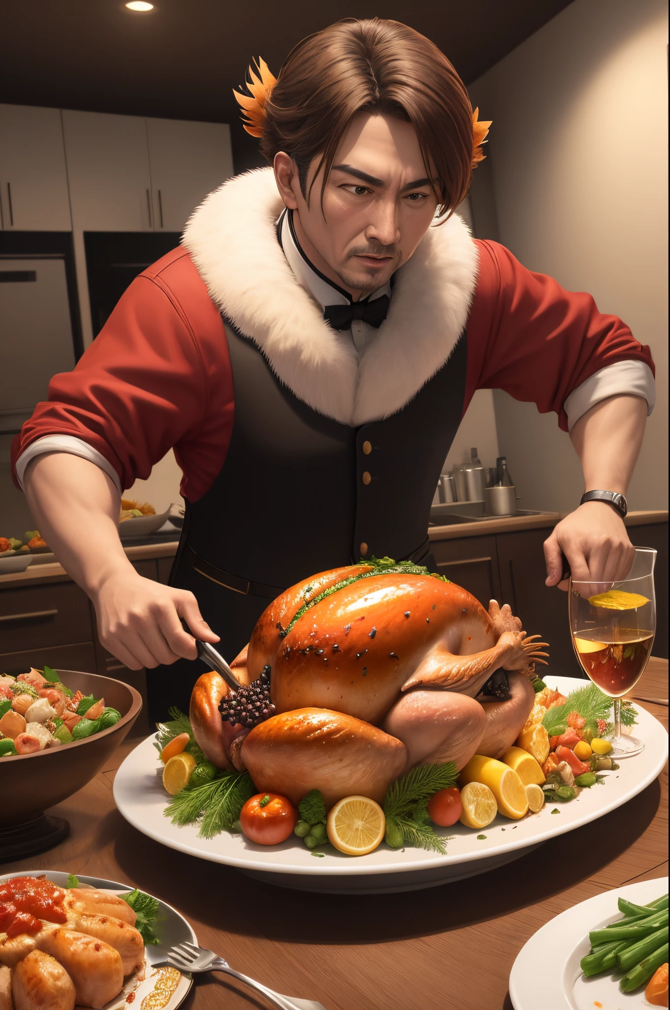Thanksgiving，a turkey fighting，《Turkey Story》，Cartoon turkey, Pan, author：Stefan Girovsky, Pan, author：Alexander Giemsky, a handsome, gentlemen&#39;s dinner, wine, 2013, author：Jacob Galmain, 2014, 2 0 1 4, very coherent image, Roun, Part of Leondek style