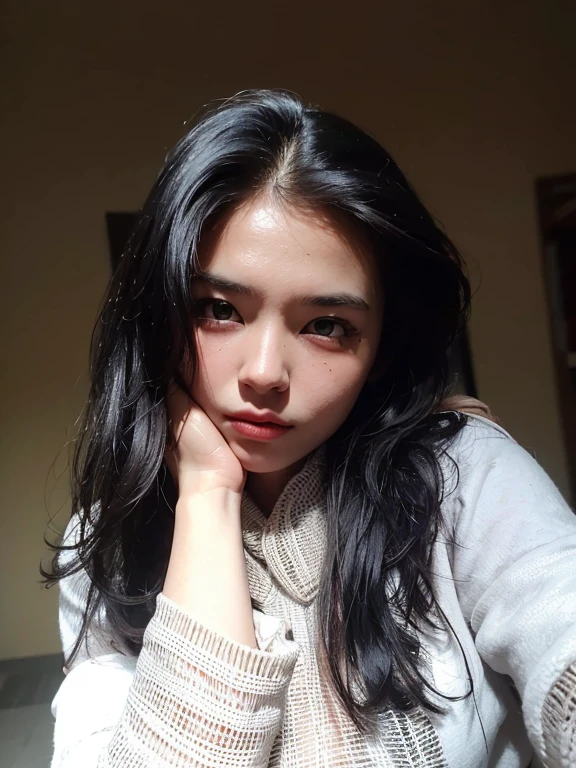 Best quality, masterpiece, ultra high res, (photorealistic:1.4), raw photo, 1girl, offshoulder, in the dark, deep shadow, low key, cold light