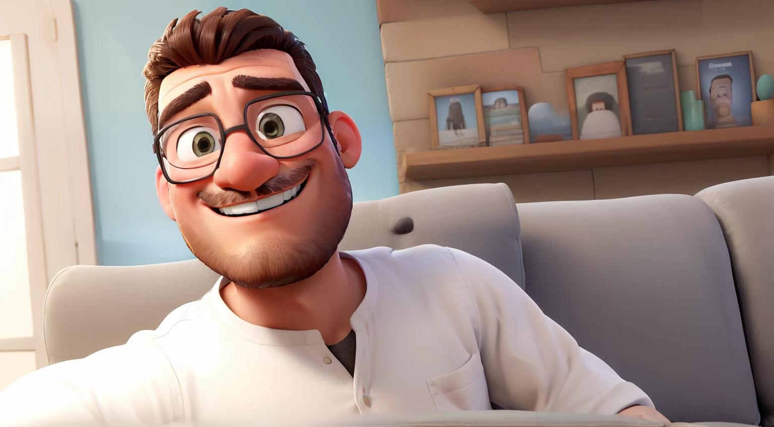 FOTO DE PERFIL DE UN HOMBRE SENTADO EN EL SOFA, TIENE ANTEOJOS Y SONRIE BIEN BONITOO