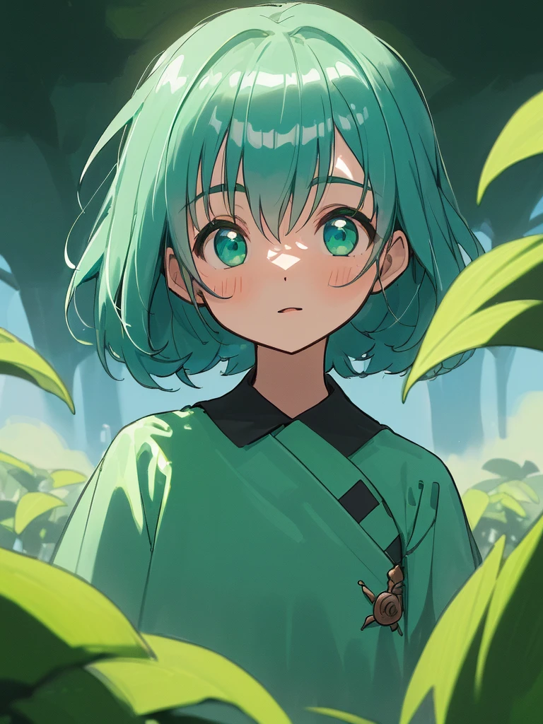 1 girl, cabelo azul, olhos grandes azuis detalhados, olhar curioso, Poderes roxos e verde brilhantes e desfocados, fundo verde, folhas voando desfocado, (Papel de parede extremamente detalhado da unidade CG 16k:1.1), (Strength that eliminates noise: 1.45), (tObra-prima:1.37), ((Arte Oficial)), UHD