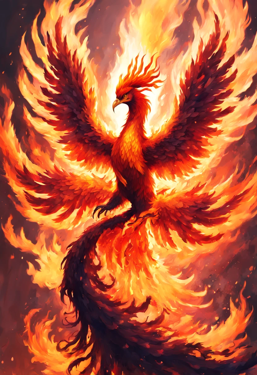 ((Fire phoenix)), fire that looks like a big phoenix with spread wings, flaming feathers, high quality illustration, phoenix among (magical trees)