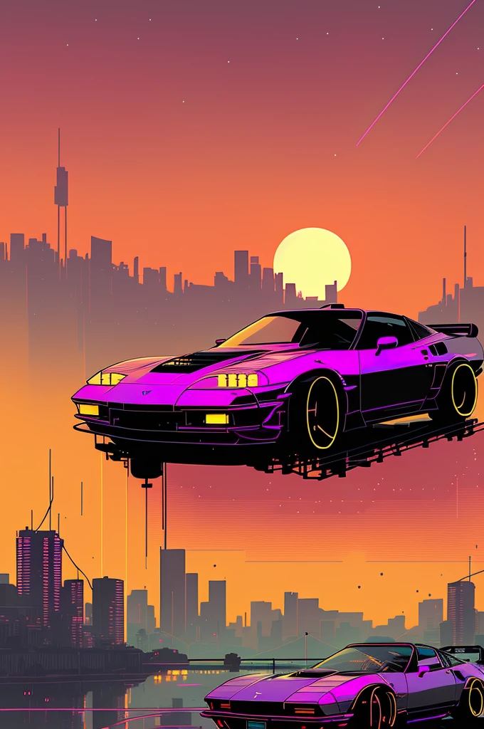 (nvinkpunk:1.2) (snthwve style:0.8) corvette, lightwave, sunset, intricate, highly detailed
