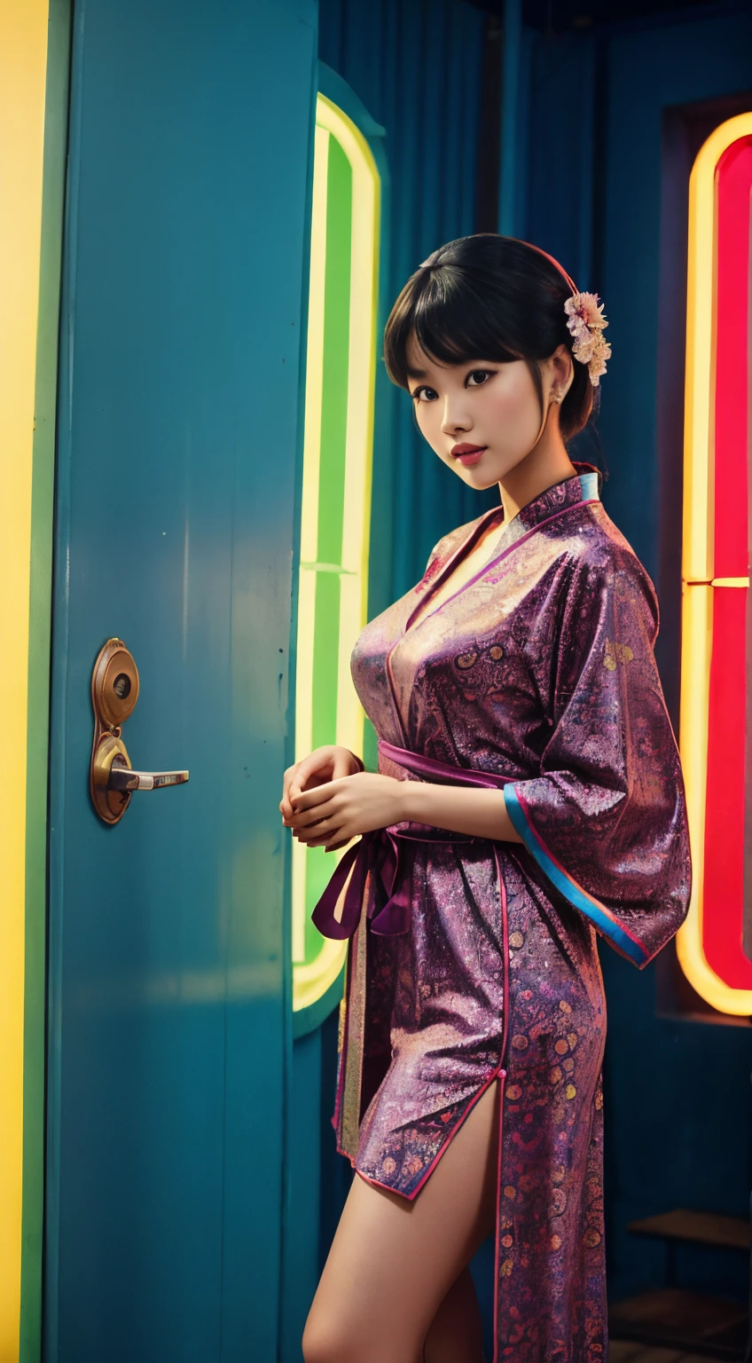 In the modern time tunnel，Calling the hearts of Chinese women，Open the door to retro。Treasures discovered in the 1970s，Colorful memories flow through clothes，Unique patterns weave the melody of time。Wear vintage robe，Chinese women enter the psychedelic 1970s，Look at breasts 1：3，The light of the rainbow shines in this city。Her existence becomes a song of time，Lead the people around you to follow the retro beats。Witness her throwback journey on social media，Charm surges。More and more souls are attracted by this melody that travels through time and space，hori&#39;Like finding lost fragments of soul among vintage notes.。